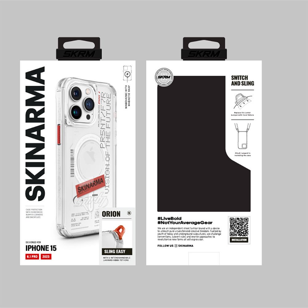 iPhone 15 Pro  SkinArma Magsafe Şarj Özellikli Yazı Desenli Airbag Tasarımlı Orion Kapak