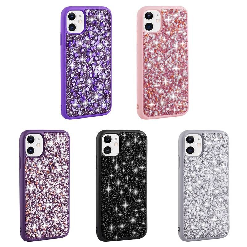 Apple iPhone 11 Kılıf Parlak Taşlı Tasarım Benks Linea Kapak mürdüm