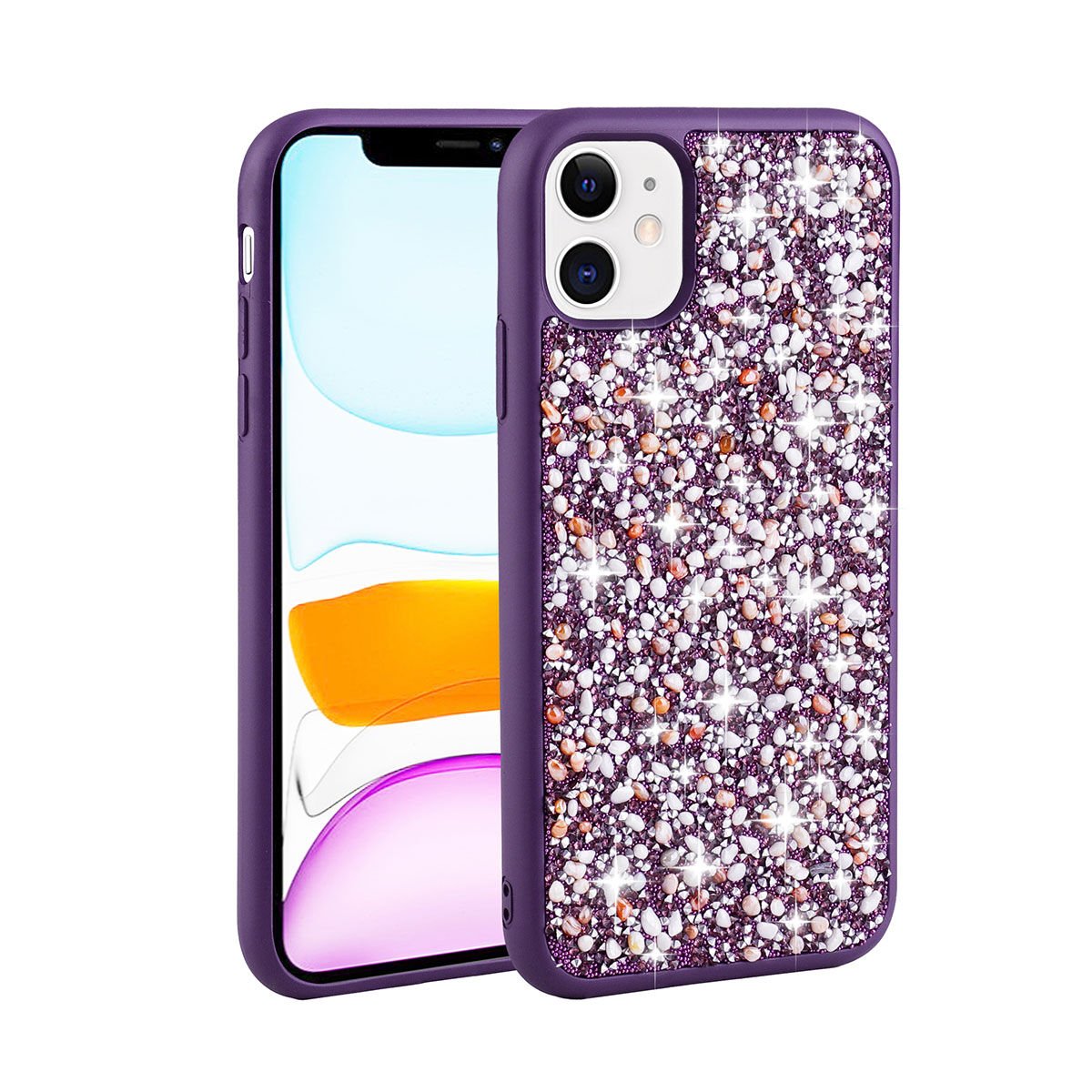 Apple iPhone 11 Kılıf Parlak Taşlı Tasarım Benks Linea Kapak mürdüm
