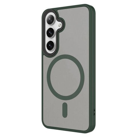 Samsung S24 Kılıf Sert PC Arka Yüzey Wireless Şarj Özellikli Zore Flet Magsafe Kılıf Koyu Yeşil