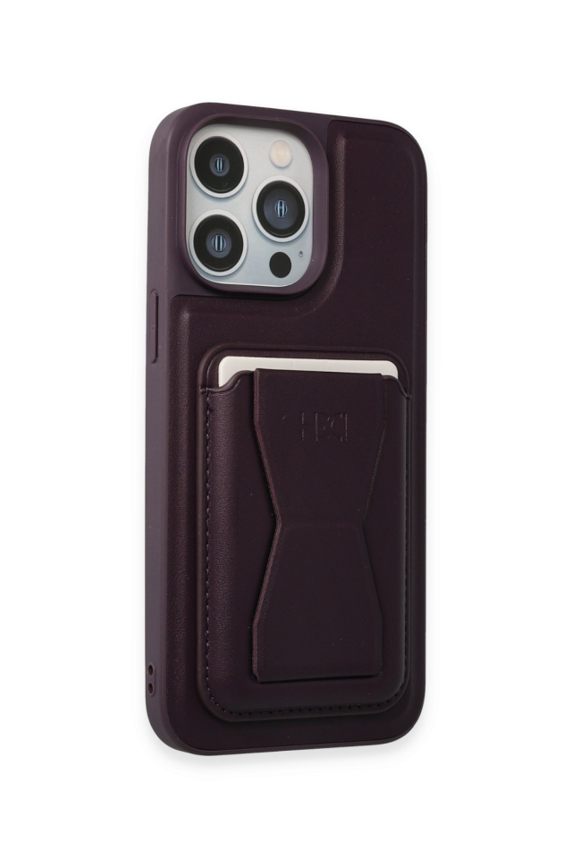 iPhone 13-14 HDD Deri Luxury Magnet Kartvizitli Kapak mor