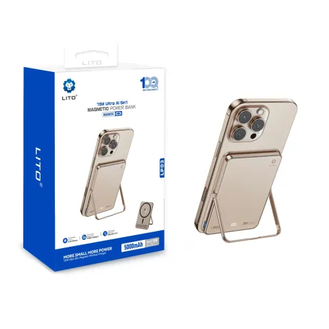 LITO LP03 15W Ultra AI 5’i 1 Arada 5000 Mah Manyetik Power Bank ÇÖL TİTANYUM