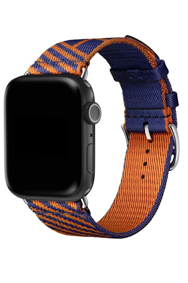 Apple Watch Uyumlu Hermes Kumaş Kordon Mavi Turuncu