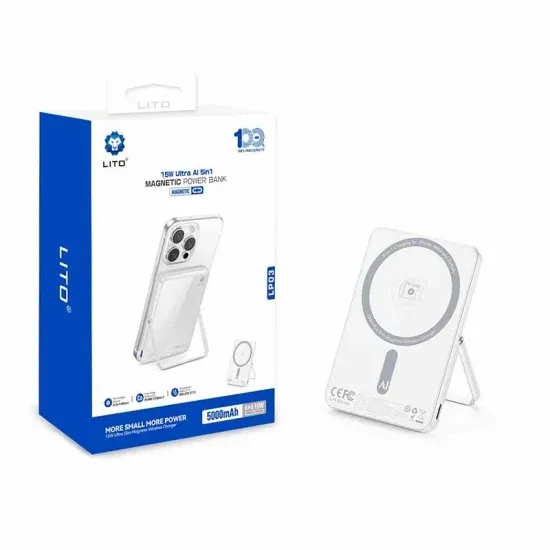 LITO LP03 15W Ultra AI 5’i 1 Arada 5000 Mah Manyetik Power Bank, Ayna SİYAH