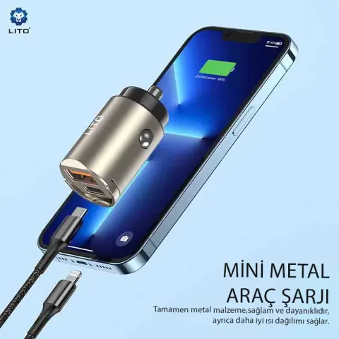 LITO-Mini Araç Şarjı IN-C03, GunMetal SİYAH