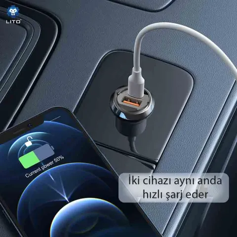 LITO-Mini Araç Şarjı IN-C03, GunMetal SİYAH