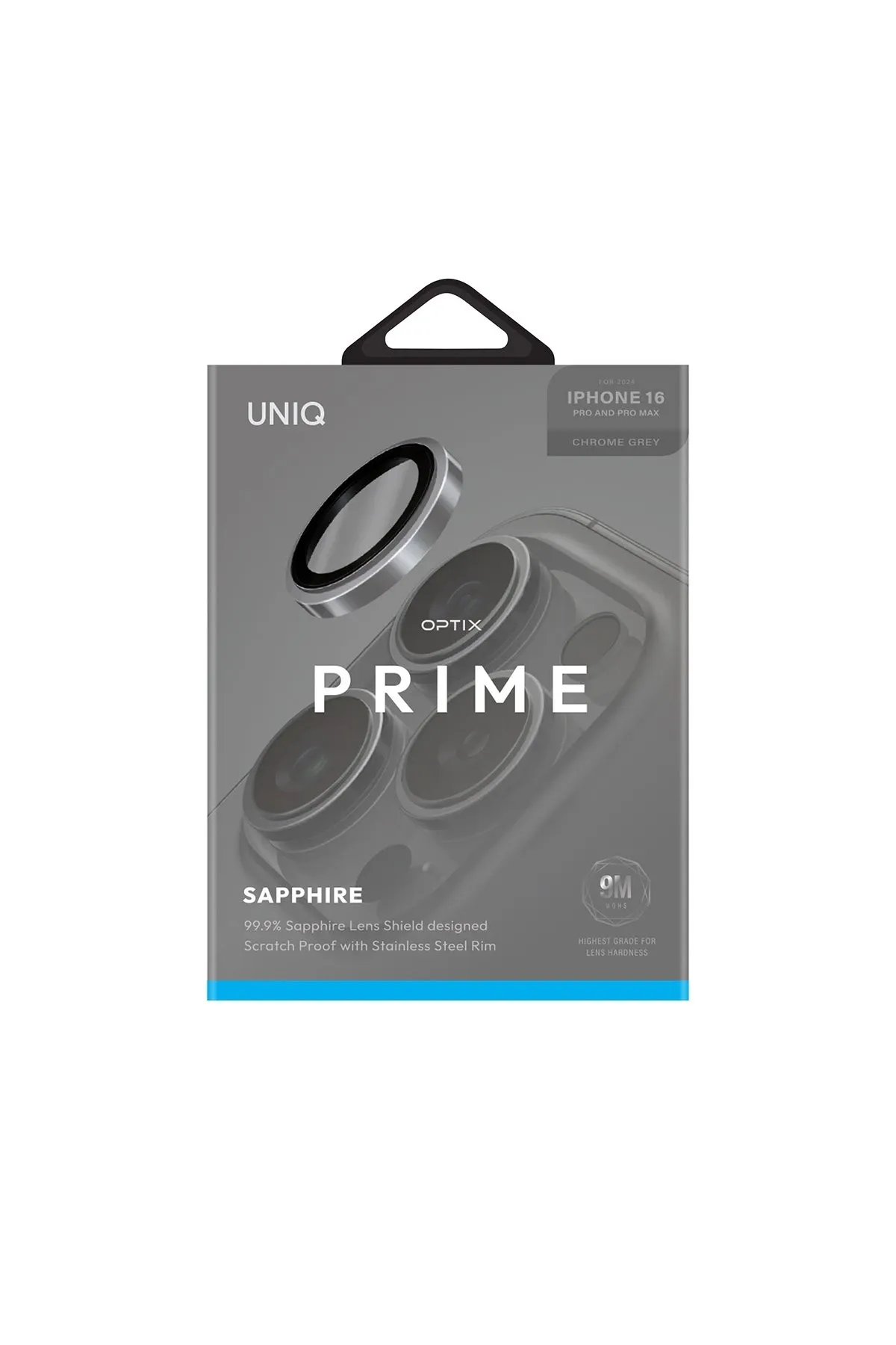 Uniq iPhone 16 Pro Max Optix Çelik Çerçeveli Sapphire Kamera Lens Koruyucu - Gri
