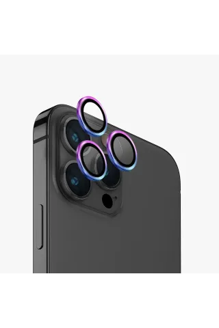 Uniq iPhone 15 Pro - 15 Pro Max Optix Alüminyum Kamera Lens Koruyucu - Gökkuşağı