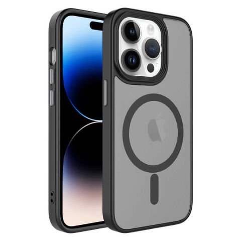Apple iPhone 14 Pro Max Kılıf Mat Arka Yüzey Wireless Şarj Özellikli  Flet Magsafe Kapak derin mor