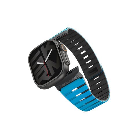 Apple Watch 10 46mm Skinarma Gemini Serisi TPU Magnetik Silikon Kordon Turuncu-Siyah