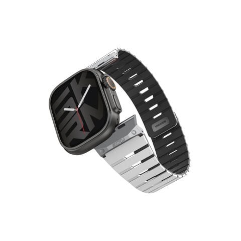 Apple Watch 10 46mm Skinarma Gemini Serisi TPU Magnetik Silikon Kordon Turuncu-Siyah