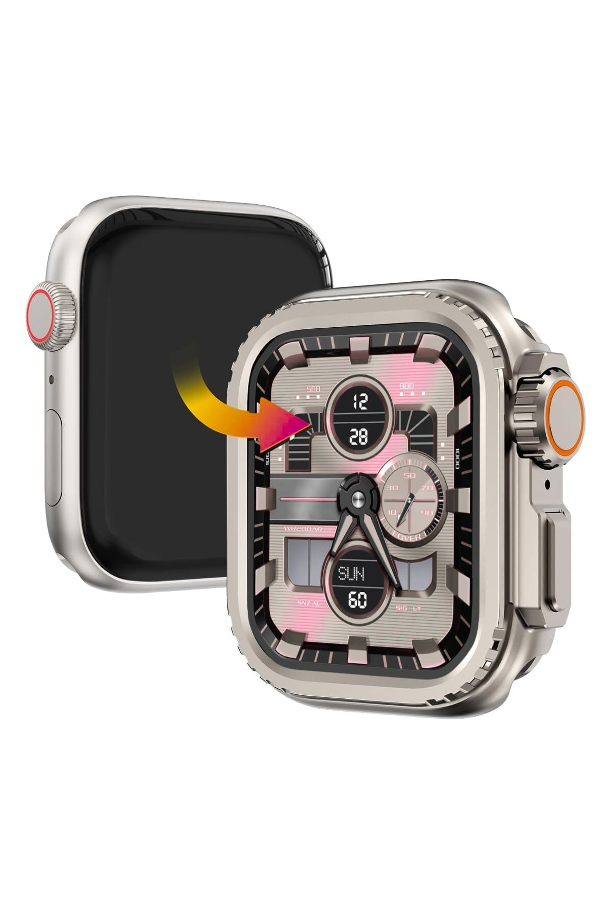 Apple Watch Ultra Dönüştürücü Bumper Çelik Kasa Koruyucu starlight 46