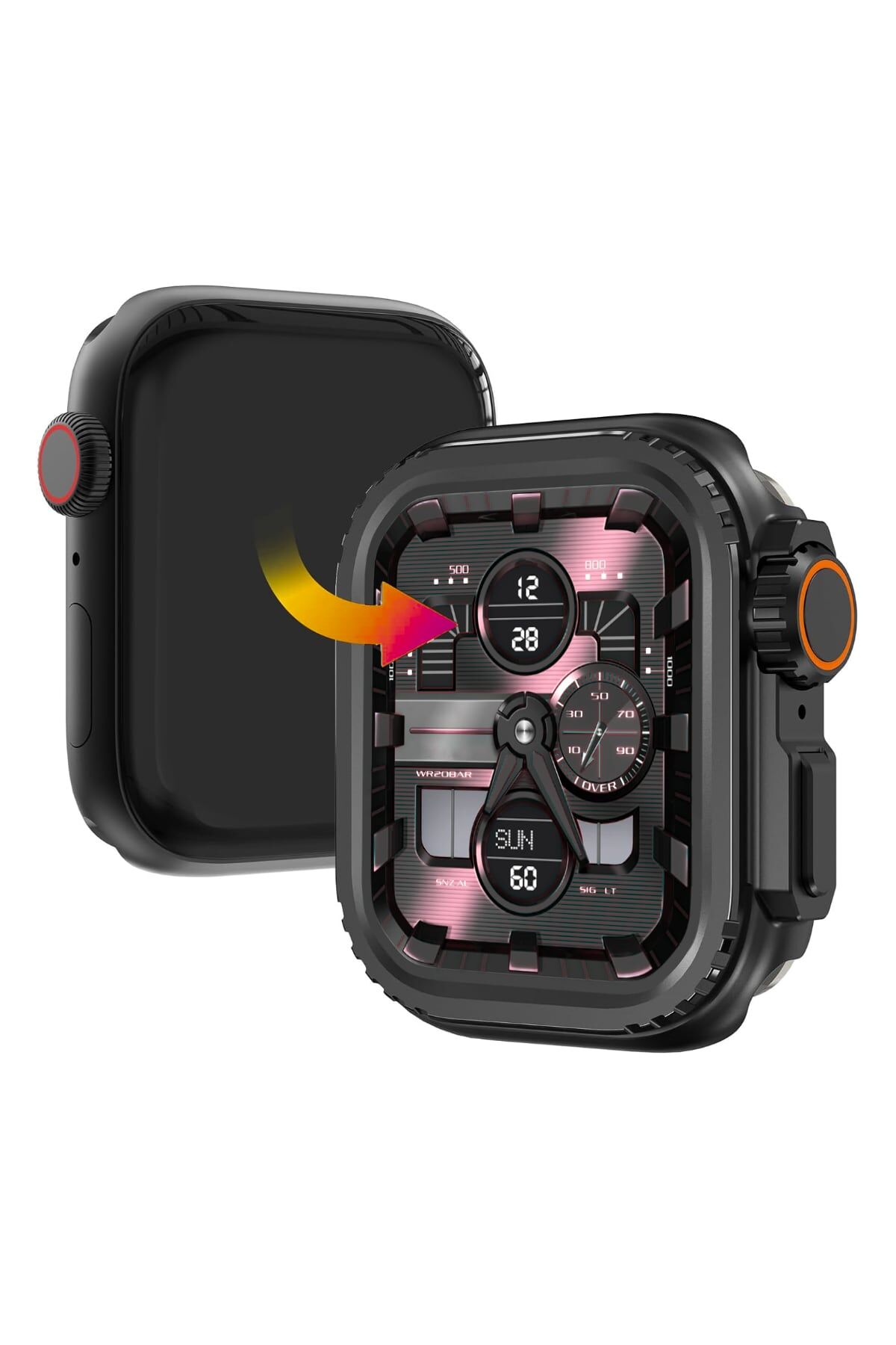 Apple Watch Ultra Dönüştürücü Bumper Çelik Kasa Koruyucu Siyah 46