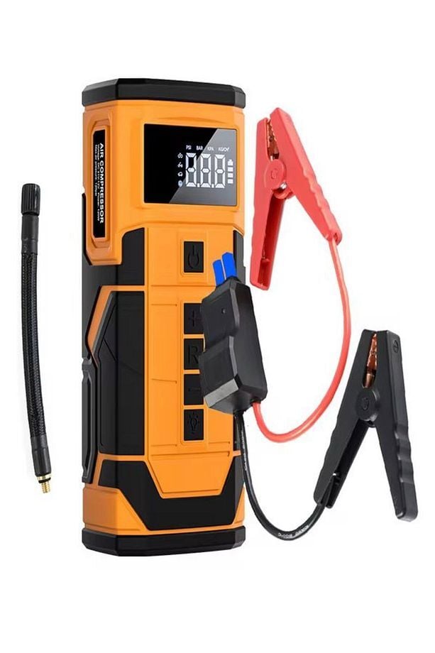 A-5577 8000mAh Akü Takviyeli Şişirme Kompresörü - Led Ekranlı Scooter, Araba ve Bisiklet Pompası
