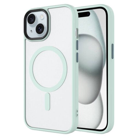 Apple iPhone 15 Plus Kılıf Mat Arka Yüzey Wireless Şarj Özellikli  Flet Magsafe Kapak yeşil