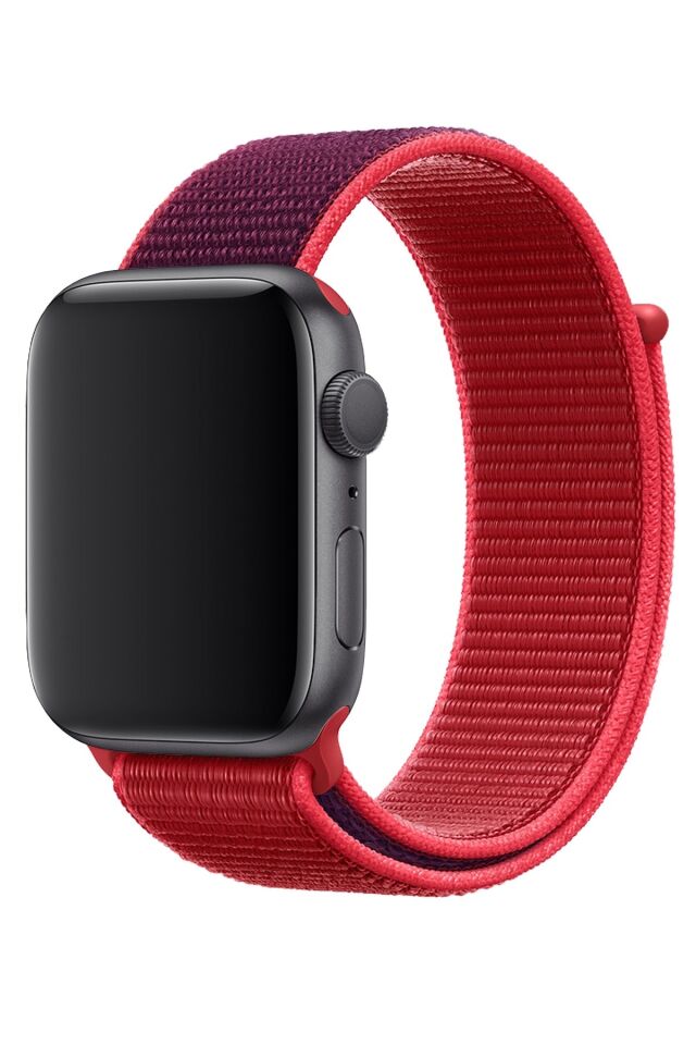 Apple Watch Uyumlu Cırt Cırtlı Kordon Karmen Kırmızı