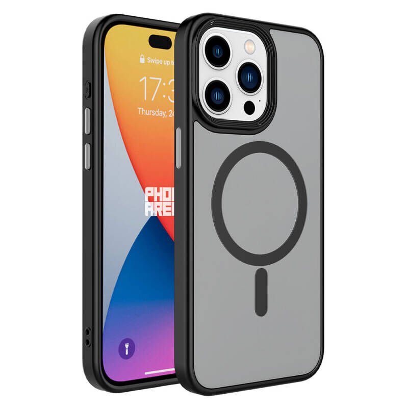 Apple iPhone 15 Pro Max Kılıf Mat Arka Yüzey Wireless Şarj Özellikli  Flet Magsafe Kapak