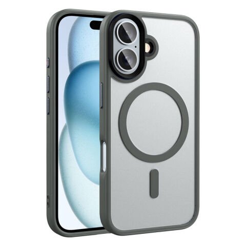 Apple iPhone 16 - 16 Plus Kılıf Mat Arka Yüzey Wireless Şarj Özellikli  Flet Magsafe Kapak yeşil