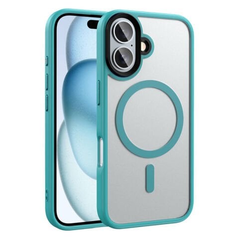 Apple iPhone 16 - 16 Plus Kılıf Mat Arka Yüzey Wireless Şarj Özellikli  Flet Magsafe Kapak yeşil