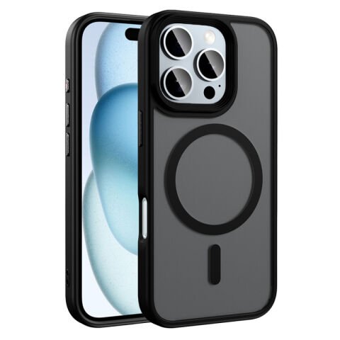 Apple iPhone 16 Pro Kılıf Mat Arka Yüzey Wireless Şarj Özellikli  Flet Magsafe Kapak siyah