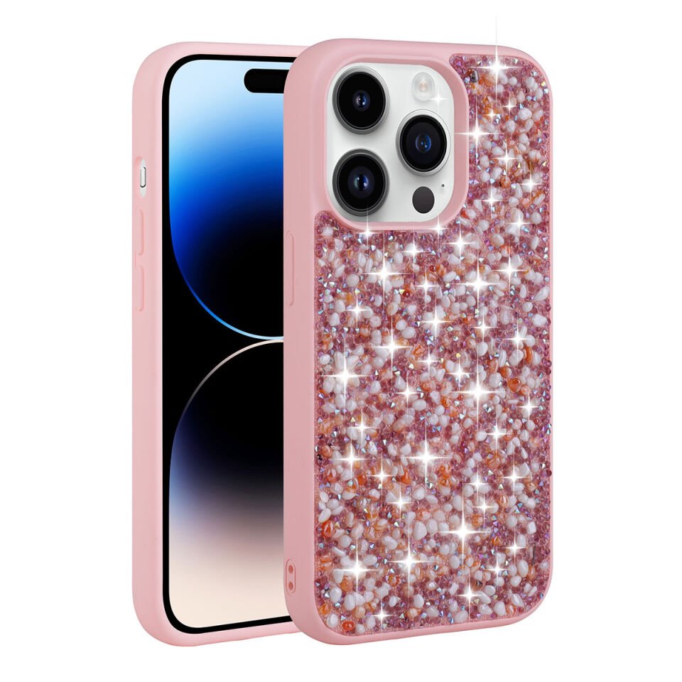 Apple iPhone 14 Pro Max Kılıf Parlak Taşlı Tasarım Benks Linea Kapak mürdüm