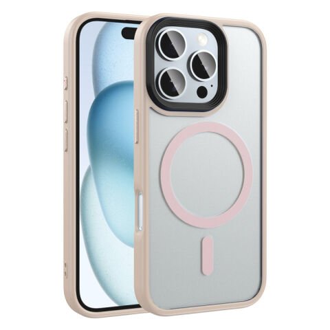 Apple iPhone 16 Pro Max Kılıf Mat Arka Yüzey Wireless Şarj Özellikli Flet Magsafe Kapak rose gold