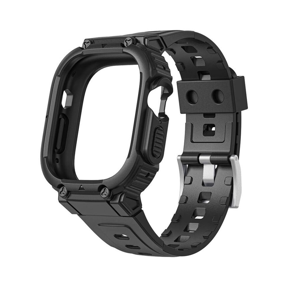 Apple Watch 42 - 44 - 45mm Wiwu Wi-WB014 Armor Serisi 2in1 Sert PC Kasa Koruyuculu Silikon Kordon - Siyah