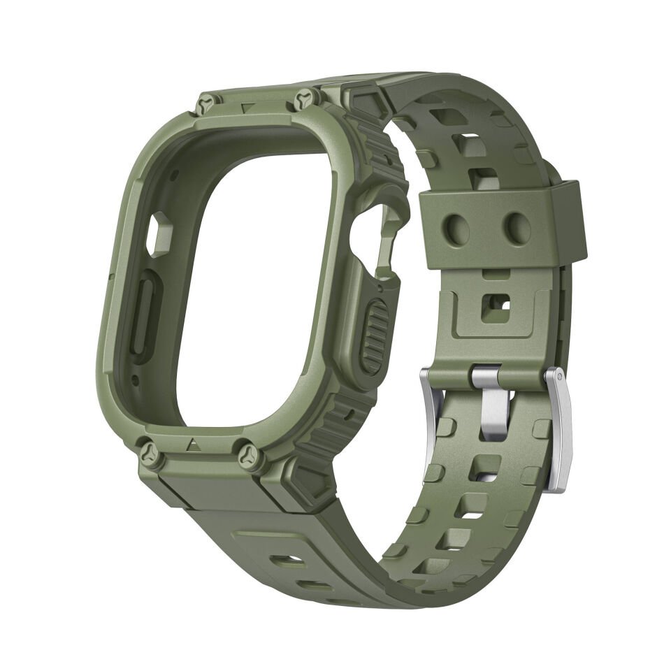 Apple Watch 42 - 44 - 45mm Wiwu Wi-WB014 Armor Serisi 2in1 Sert PC Kasa Koruyuculu Silikon Kordon - Yeşil