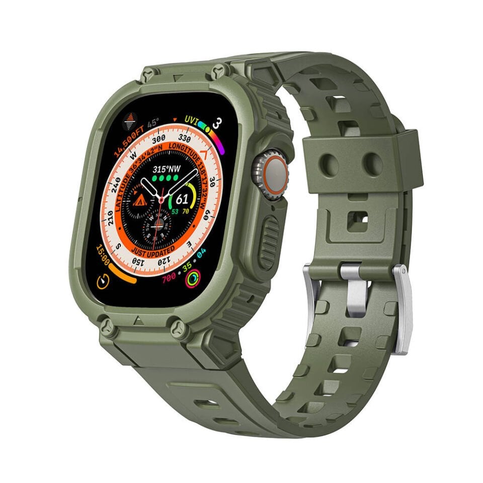 Apple Watch Ultra 49mm Wiwu Wi-WB014 Armor Serisi 2in1 Sert PC Kasa Koruyuculu Silikon Kordon - Yeşil
