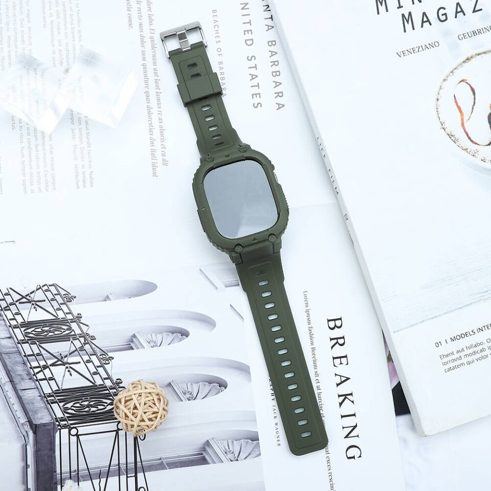 Apple Watch Ultra 49mm Wiwu Wi-WB014 Armor Serisi 2in1 Sert PC Kasa Koruyuculu Silikon Kordon - Yeşil