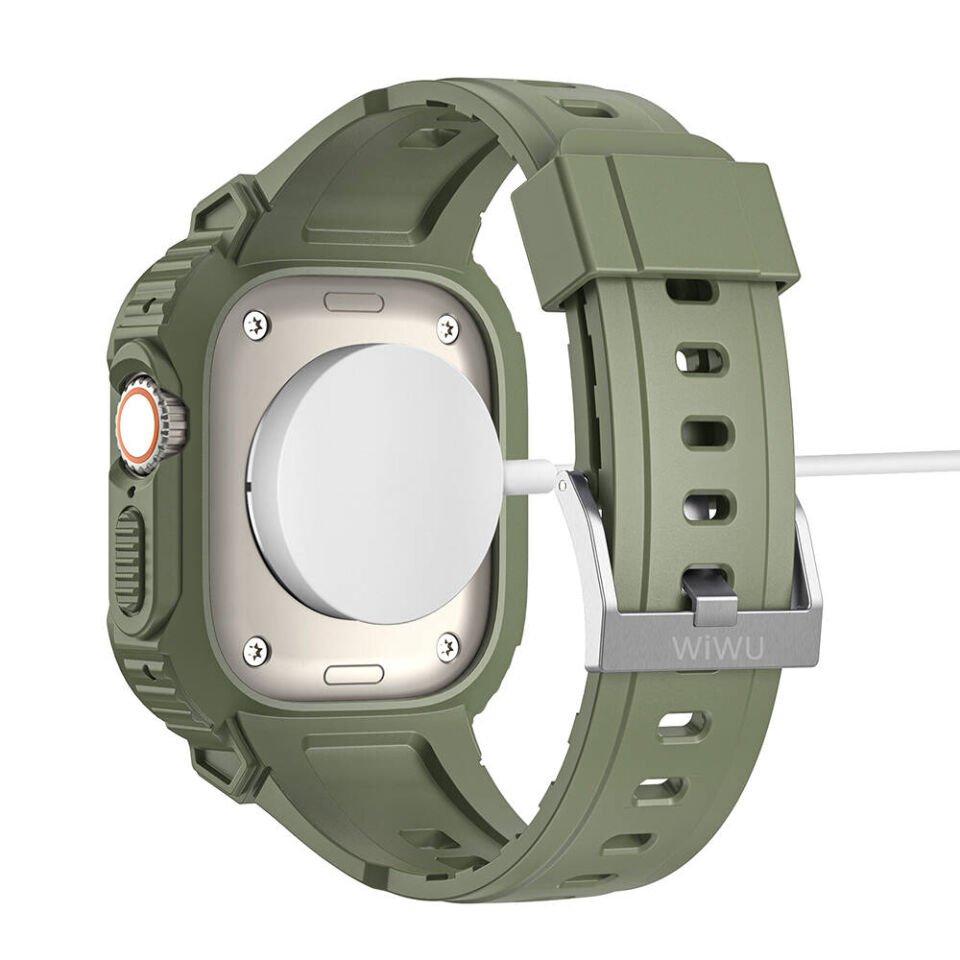 Apple Watch Ultra 49mm Wiwu Wi-WB014 Armor Serisi 2in1 Sert PC Kasa Koruyuculu Silikon Kordon - Yeşil