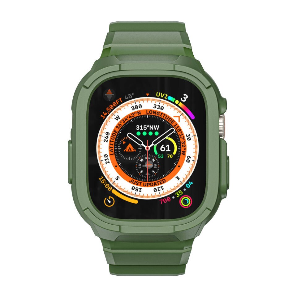 Apple Watch Ultra 49mm Wiwu Wi-WB014 Armor Serisi 2in1 Sert PC Kasa Koruyuculu Silikon Kordon - Yeşil