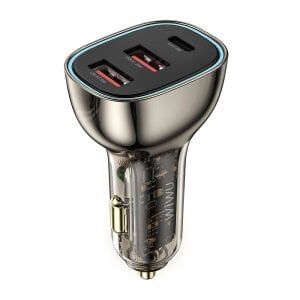 Wiwu Araç Şarj Aleti 90W Wiwu Wi-QC013 Geek Serisi Type-C + Dual USB-A Hızlı Şarj Özellikli Transparan