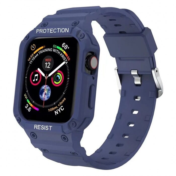 Apple Watch 44-45mm Uyumlu 360 Komple Çerçeve Korumalı Silikon Kordon Lacivert