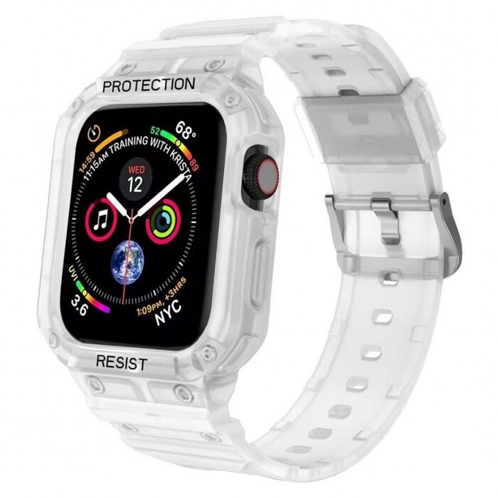 Apple Watch 44-45mm Uyumlu 360 Komple Çerçeve Korumalı Silikon Kordon Şeffaf