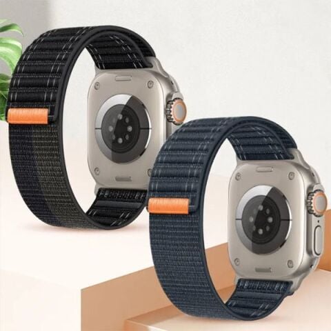 Apple Watch Uyumlu Bakla Hasır Cırt Dokuma Kordon Mavi