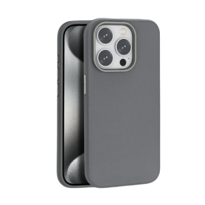 PİİLİ İphone 15 Leather Gri Magsafe Suni Deri Kılıf