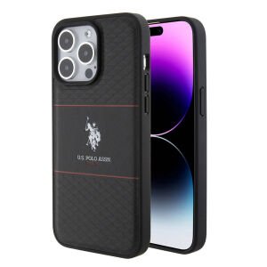 iPhone 15 Pro  Kılıf U.S. Polo Assn. Orjinal Lisanslı Deri Şeritli Logo Dizayn Kapak