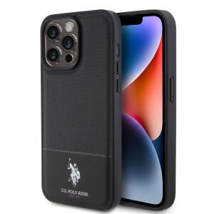 iPhone 15 Pro U.S. Polo Assn. Orjinal Lisanslı Suni Deri Arka Yüzey Baskı Logolu Örgü Desenli Kapak