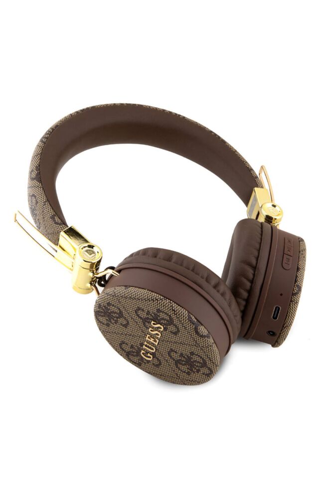 Guess Kulak Üstü Bluetooth 5.3 Kulaklık 4G Desenli Metal Logolu Kahverengi