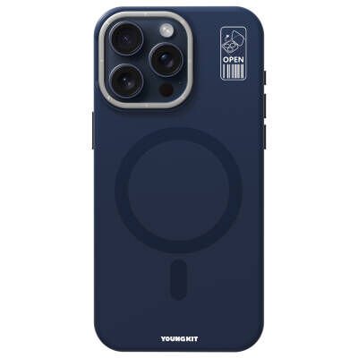 YoungKit iPhone 15 Pro Kılıf Magsafe Şarj Özellikli Kamera Standlı Silikon Youngkit Bitty Cream Kapak lacivert