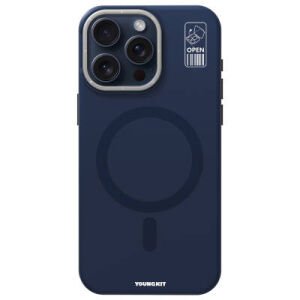 YoungKit iPhone 15 Pro Kılıf Magsafe Şarj Özellikli Kamera Standlı Silikon Youngkit Bitty Cream Kapak lacivert