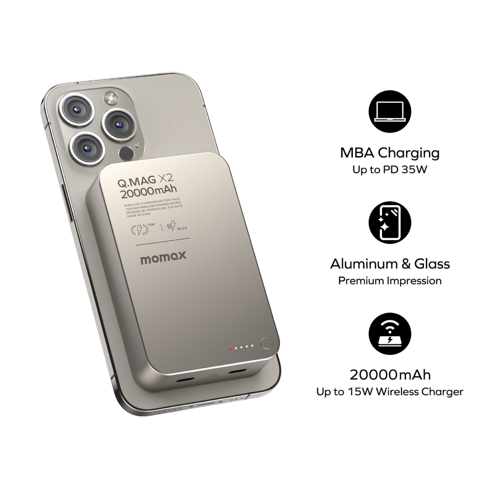 MOMAX IP120D Q.Mag X2 20000mAh Magsafe Wireless Powerbank Tıtanıum