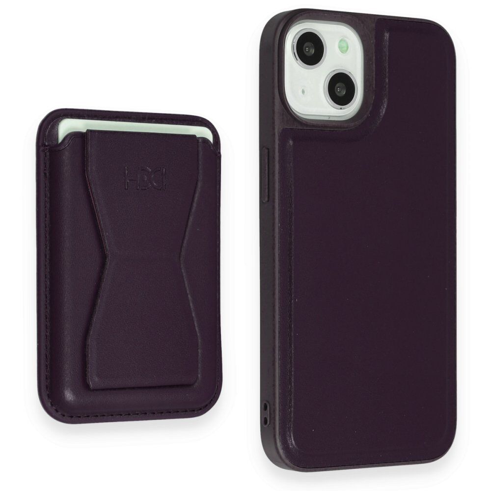 HDD iPhone 15 Kılıf HD Deri Luxury Magnet Kartvizitli Kapak derin mor