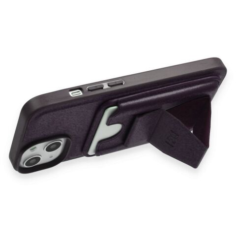 HDD iPhone 15 Kılıf HD Deri Luxury Magnet Kartvizitli Kapak derin mor