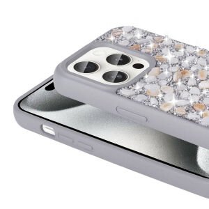 Apple iPhone 15 Pro Max Parlak Taşlı Tasarım Benks Linea Kapak mor