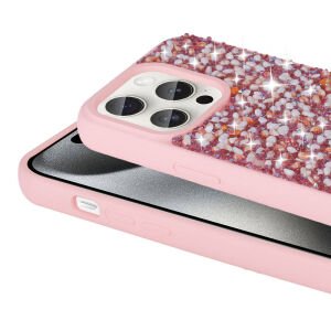 Apple iPhone 15 Pro Max Parlak Taşlı Tasarım Benks Linea Kapak mor