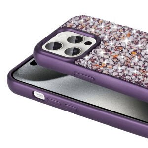 Apple iPhone 15 Pro Max Parlak Taşlı Tasarım Benks Linea Kapak mor