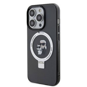 Apple iPhone 15 Pro Max Karl Lagerfeld Orjinal Lisanslı Magsafe Şarj Özellikli K&C İkonik Baskılı Ring Standlı Kapak