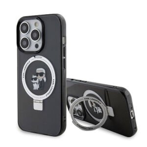 Apple iPhone 15 Pro Max Karl Lagerfeld Orjinal Lisanslı Magsafe Şarj Özellikli K&C İkonik Baskılı Ring Standlı Kapak